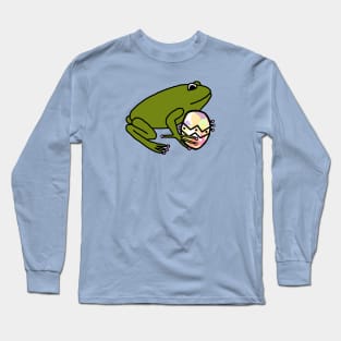 Green Frog Holding Easter Egg Long Sleeve T-Shirt